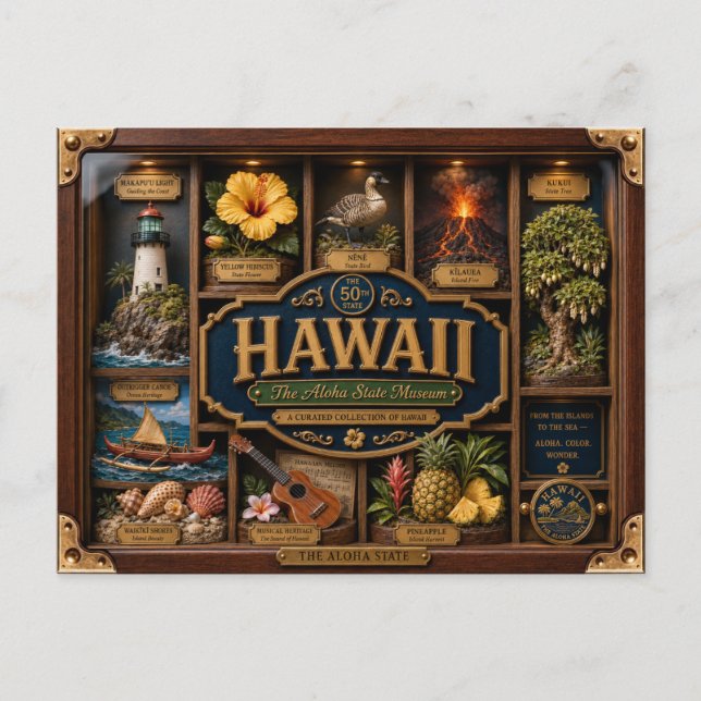 Hawaii Shadow Box 3D Figurine Staat Postkarte (Vorderseite)