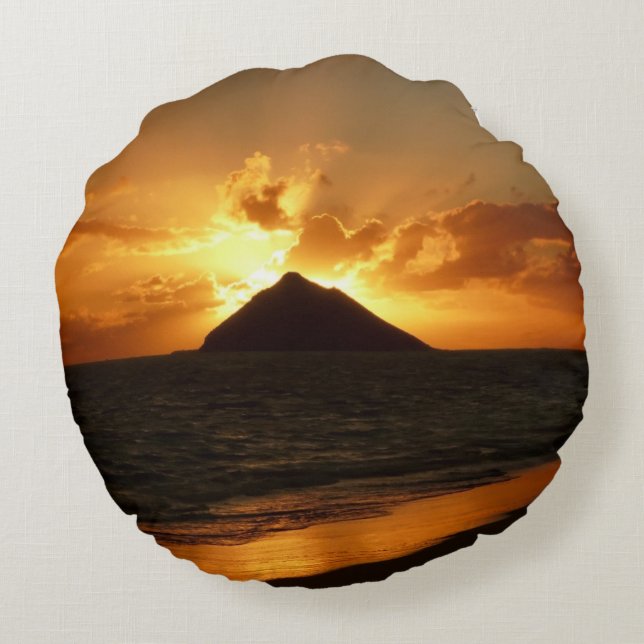 Hawaii-Sonnenaufgang am runden Kissen des Strandes (Rückseite)