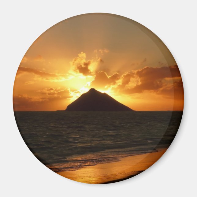 Hawaii Sonnenaufgang am runden Magneten am Strand Magnet (Vorne)