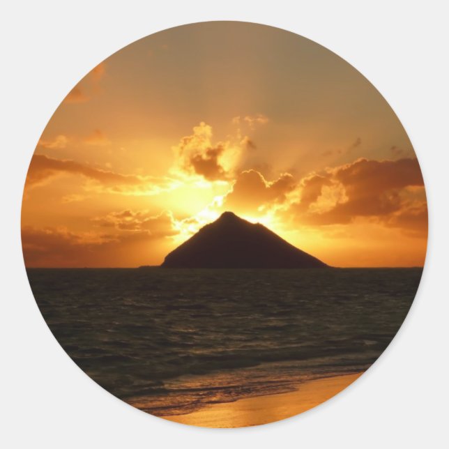 Hawaii Sonnenaufgang am Strandaufkleber Runder Aufkleber (Vorderseite)