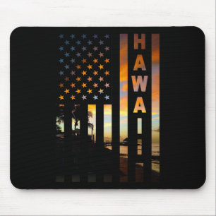 Hawaii-Sonnenuntergang-Amerikanische-Flagge-Honolu Mousepad