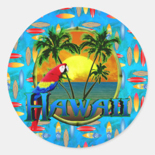 Hawaii-Sonnenuntergang-Surfbretter Runder Aufkleber