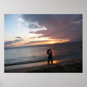 Hawaii-Sonnenuntergang und zwei Honeymooners Poster