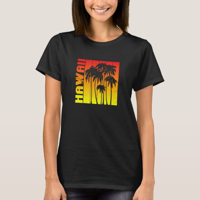 Hawaii Souvenir Palm Trees Sunset Retro T-Shirt (Vorderseite)