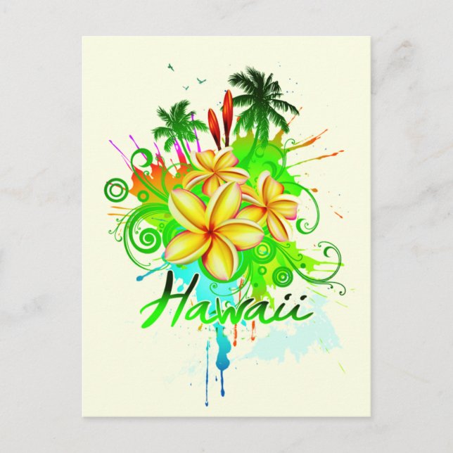 Hawaii Splash Plumeria Blume Palm Trees Wirbel Postkarte (Vorderseite)