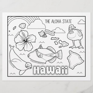 Hawaii Staat Form und Faktenfärbung Flyer