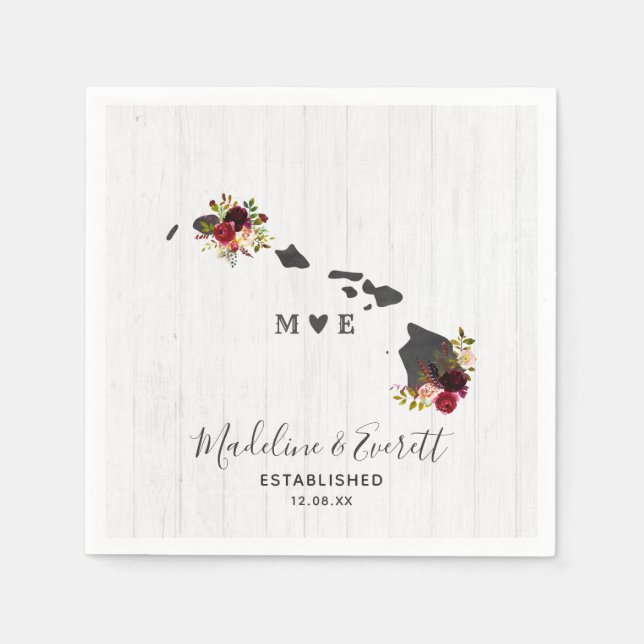 Hawaii Staat Rustic Wood Wedding Monogram Serviette (Vorderseite)