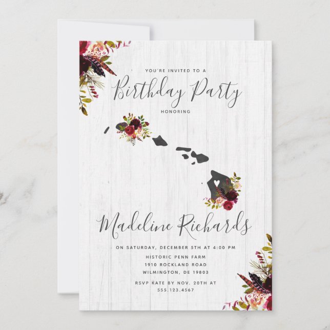 Hawaii State Rustic Birthday Party Invitation (Devant)