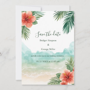 Hawaii-Strand-Hibiskus-tropische-Küstenhochzeit Einladung