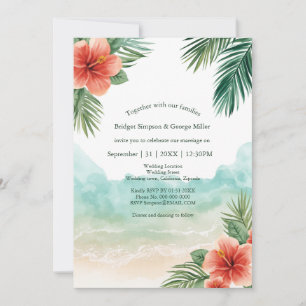 Hawaii-Strand-Hibiskus-tropische-Küstenhochzeit Einladung