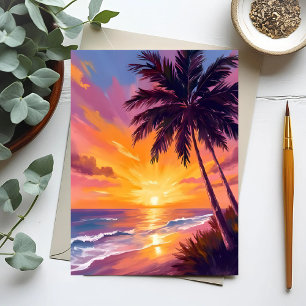 Hawaii-Strand-Sonnenuntergang-Malerei-Reise Postkarte