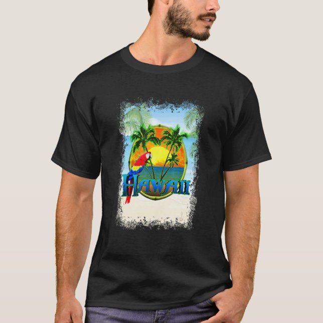 Hawaii Sunset Beach Palm Tree Parrot 1 T-Shirt (Vorderseite)