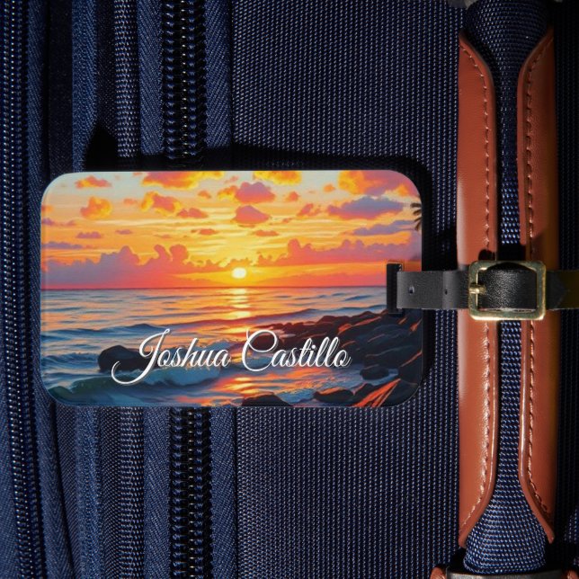 Hawaii Sunset Calligraphy Simple Professional Name Gepäckanhänger (Vorderseite Insitu 4)
