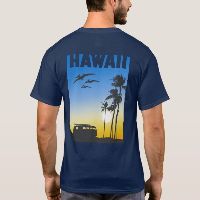 Hawaii Sunset Surf Dinosaur T - Shirt (Rückseite)