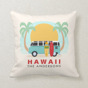 Hawaii Surfboard Van Familienname Kissen