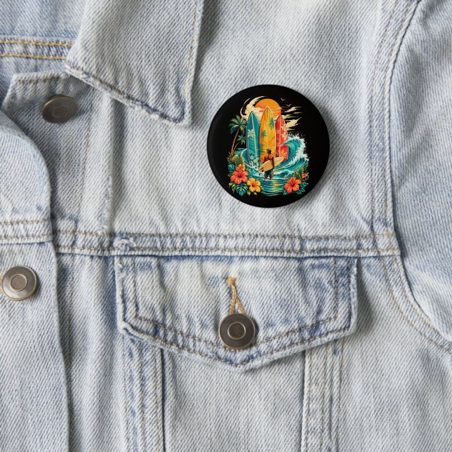 Hawaii Surfbrett Welle Strand Surfer Vintage Button (Beispiel)