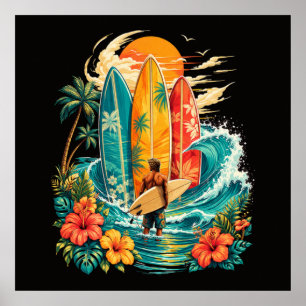Hawaii Surfbrett Welle Strand Surfer Vintage Poster