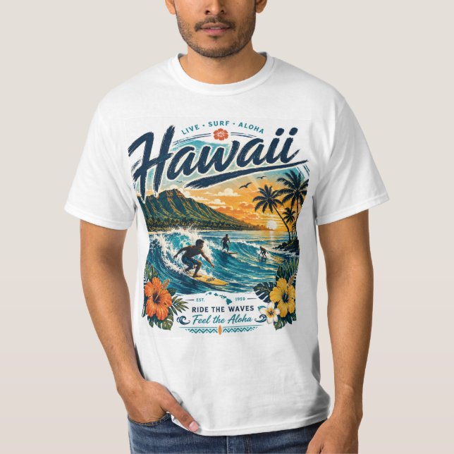Hawaii Surfen T-Shirt (Vorderseite)