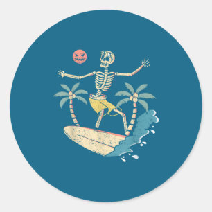 Hawaii Surfer Skelett Halloween Strand Y Soky Surf Runder Aufkleber