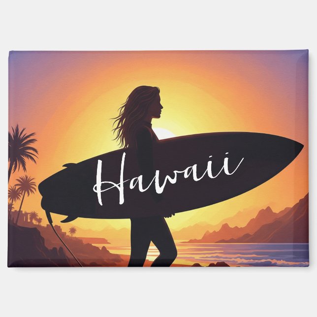 Hawaii-Surferin am Strand Magnet (Vorderseite)