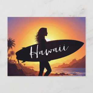 Hawaii-Surferin am Strand Postkarte