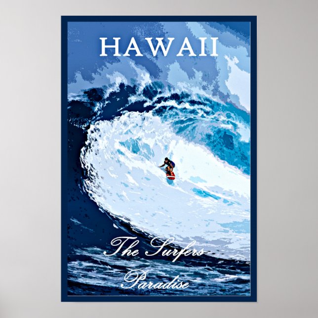 Hawaii, Surferparadies, Vintage Reiseplakat Poster (Vorne)