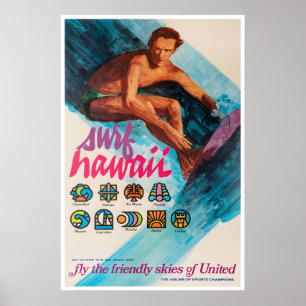 Hawaii-Surfing-Poster United Airlines Kunst Große  Poster