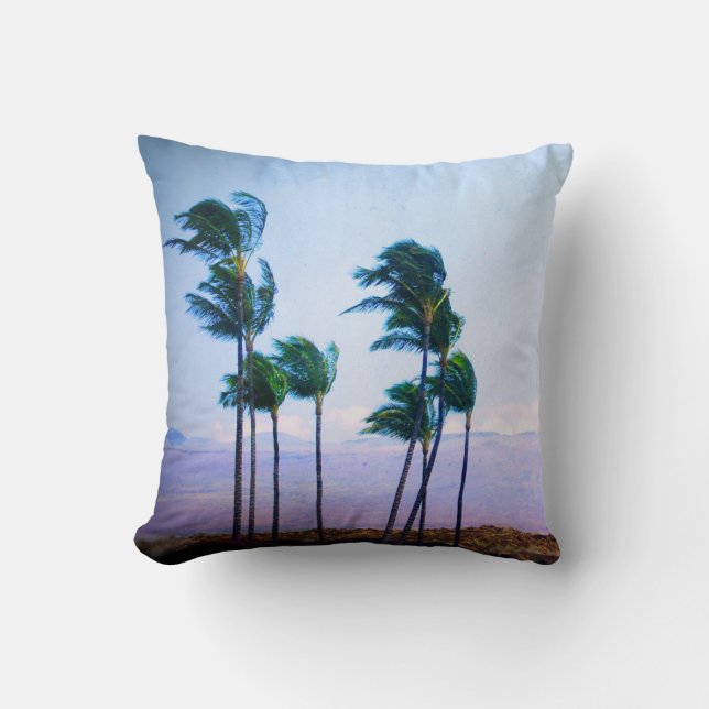 Hawaii Tropenpalmen an der Küste lila Kissen (Vorderseite)