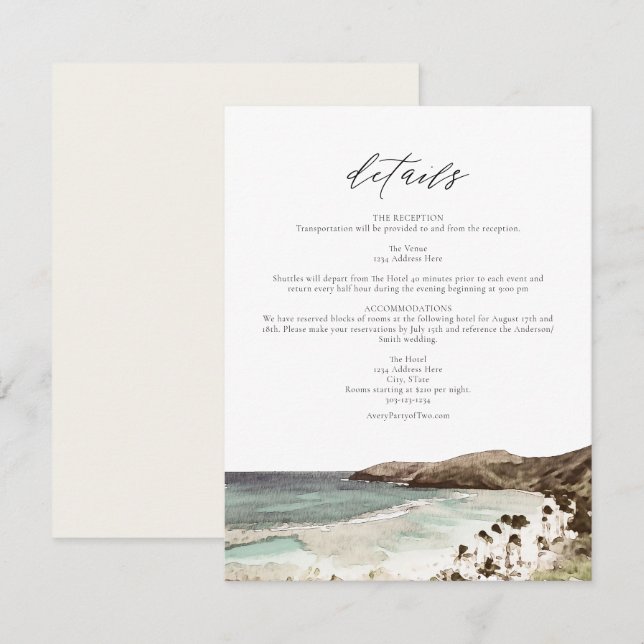HAWAII Tropical Hawaii Beach Wedding Details Card Einladung (Vorne/Hinten)
