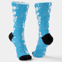 Hawaii Tropical Hibiskus Blume Gemustert Blue Socken