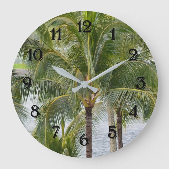Hawaii Tropical Palm Trees Große Wanduhr (Vorderseite)