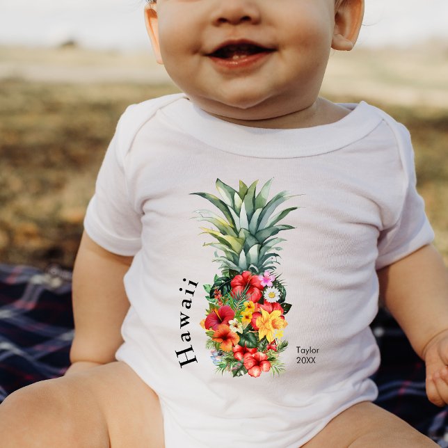 Hawaii Tropische Ananas mit Blume, Familienname Baby Strampler (Von Creator hochgeladen)