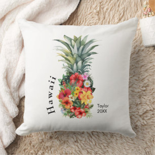Hawaii Tropische Ananas mit Blume, Familienname Kissen