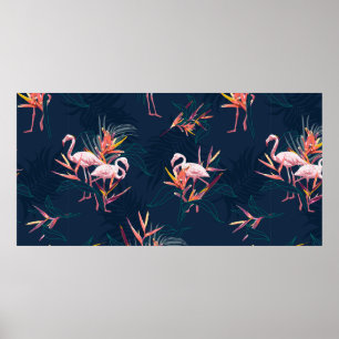 Hawaii Tropischer Flamingo mit Bird of Paradise Fl Poster