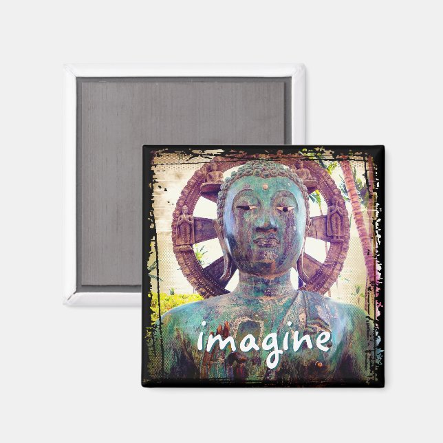 Hawaii Turquoise Buddha Foto Imagine Script Bold Magnet (Vorderseite/Rückseite)