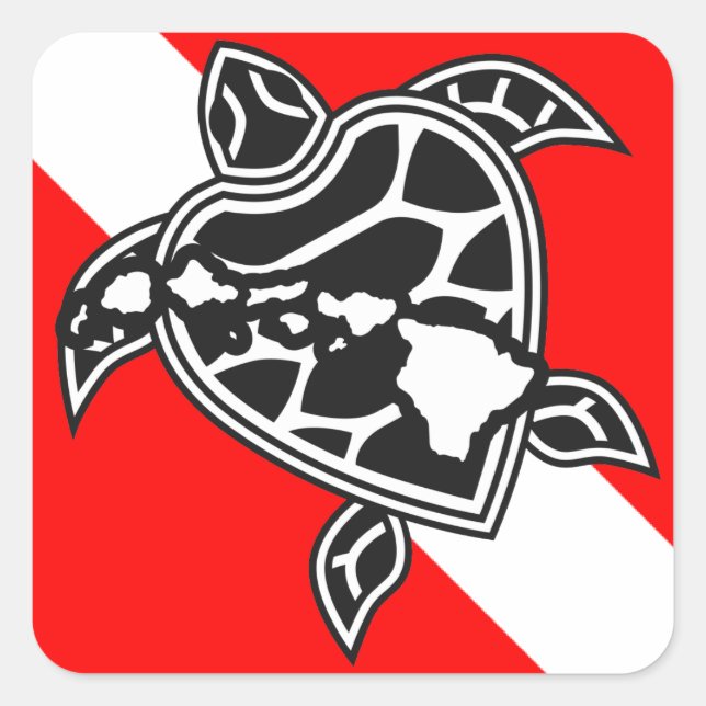Hawaii Turtle Dive Flag Quadratischer Aufkleber (Vorderseite)