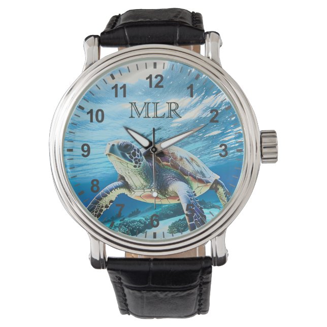Hawaii Turtle Honu Monogram Armbanduhr (Vorderseite)