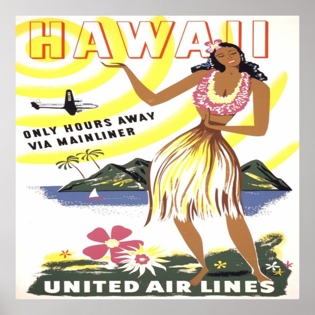 Hawaii - United Air Lines (1950) Vintag Poster (Vorne)