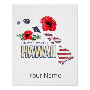 Hawaii United Staaten Retro Staat Map USA Souvenir Poster