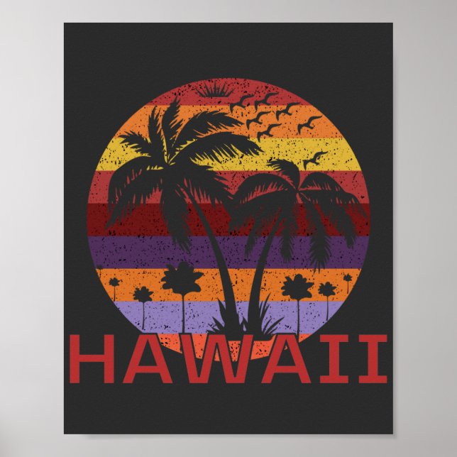 Hawaii US Vintag Palm Trees Travel Poster (Vorne)