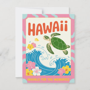 Hawaii USA Retro Meeresschildkröte Hibiskus Mahalo Postkarte