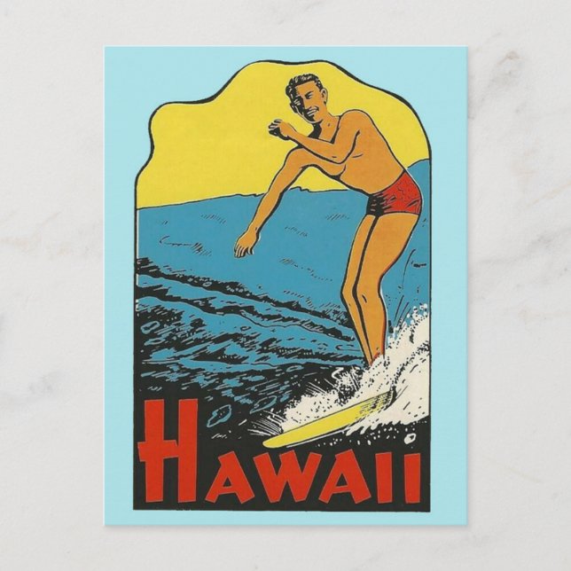 Hawaii Vintage Travel - Surfer Postkarte (Vorderseite)
