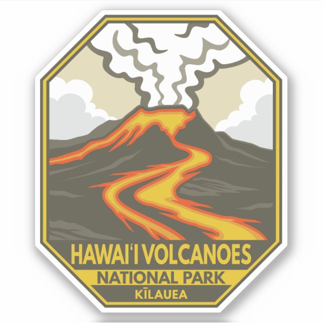 Hawaii Volcanoes Nationalpark Kilauea Retro Aufkleber (Vorderseite)