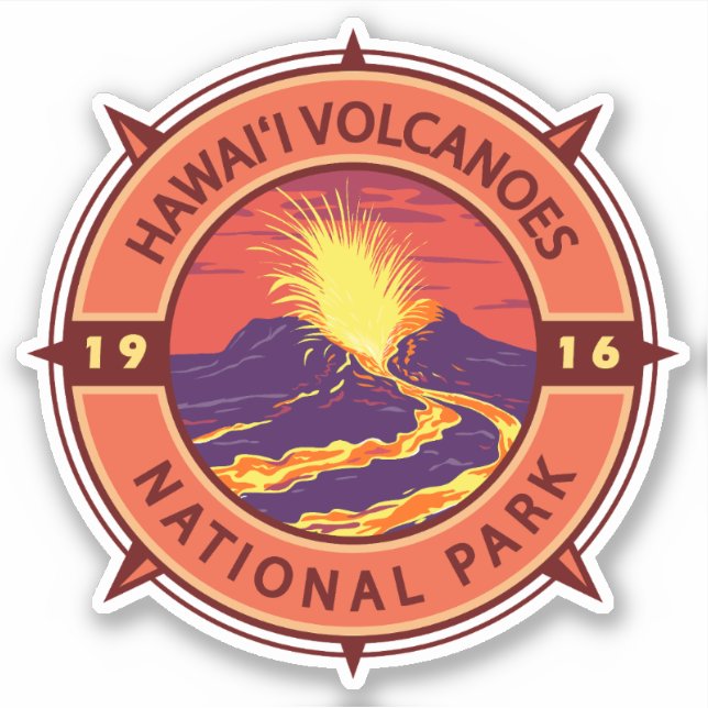 Hawaii Volcanoes Nationalpark Retro Kompass Aufkleber (Vorderseite)