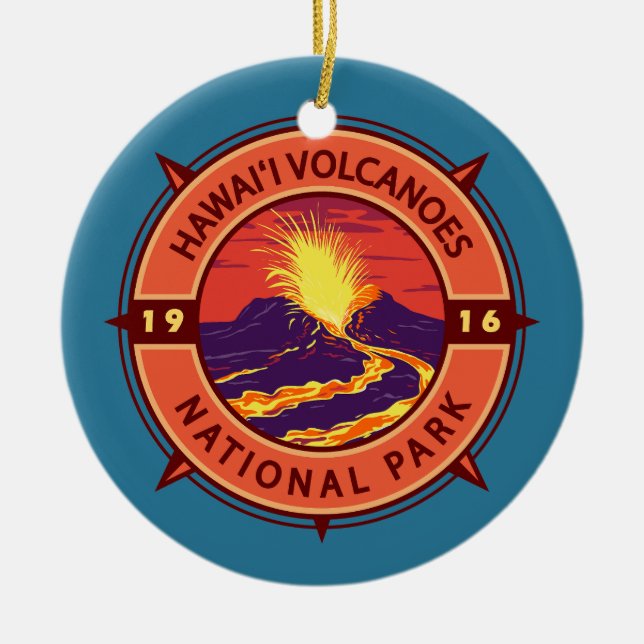 Hawaii Volcanoes Nationalpark Retro Kompass Keramik Ornament (Vorne)