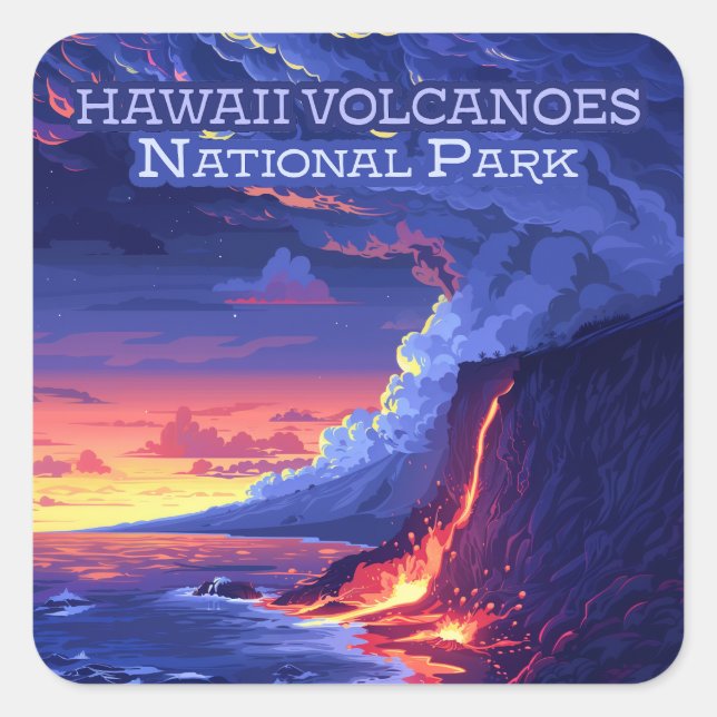 Hawaii Volcanos Nationalpark Große Insel Retro Quadratischer Aufkleber (Vorderseite)