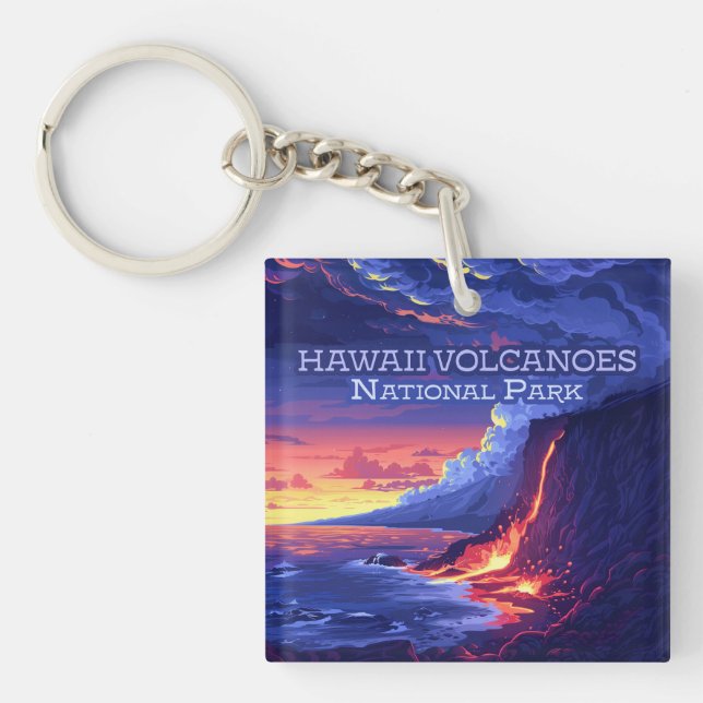 Hawaii Volcanos Nationalpark Große Insel Retro Schlüsselanhänger (Vorderseite)
