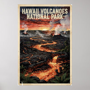 Hawaii-Vulkane Nationalpark Vintage-Reise Poster