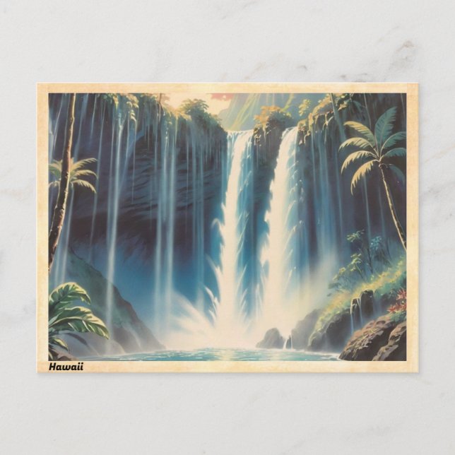 Hawaii Waterfall Vintag Postkarte (Vorderseite)