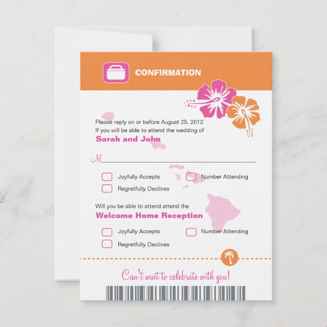 Hawaii Wedding RSVP Confirmation Boarding Pass (Vorderseite)
